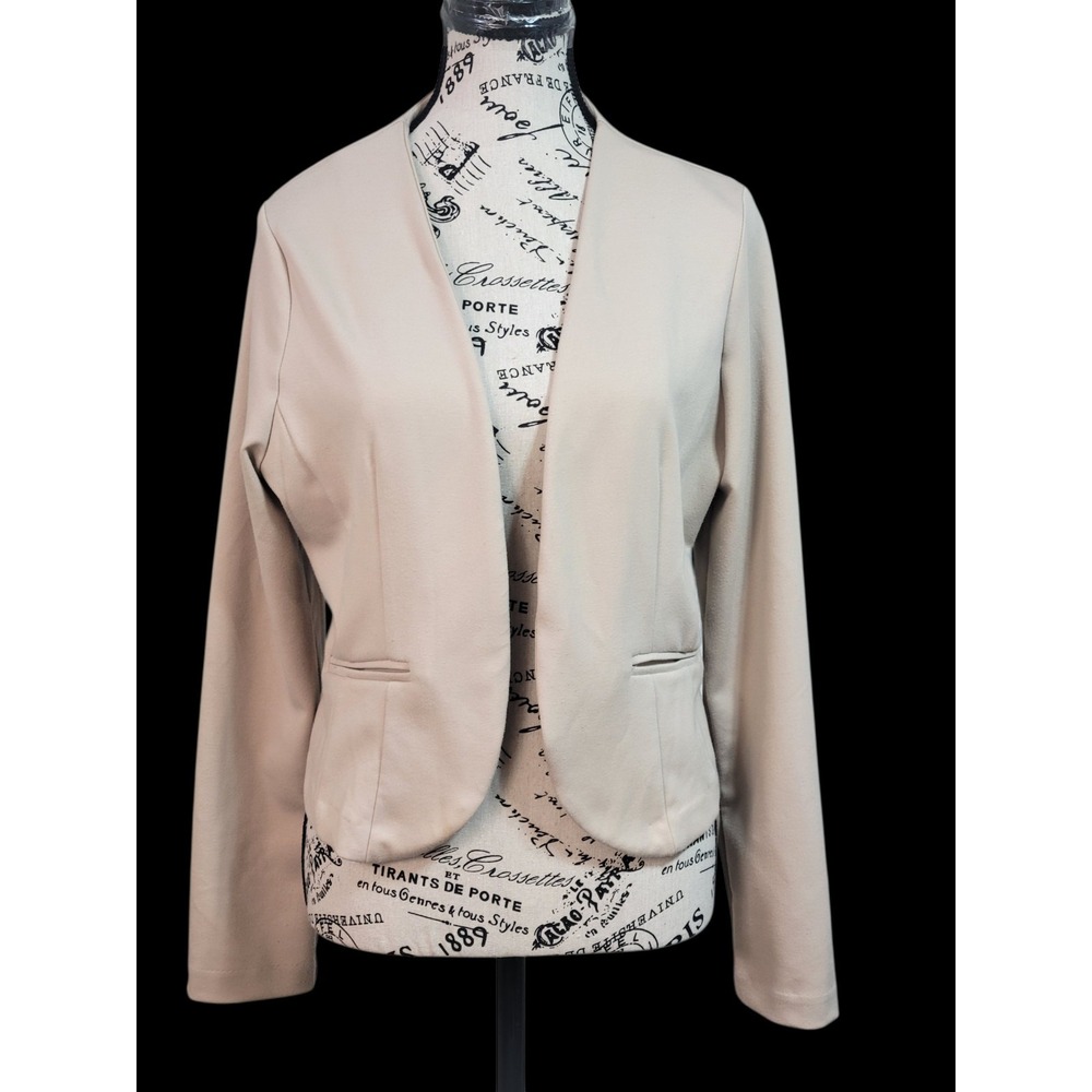 Mosaic &‎ Co. Beige Collarless Open Front Knit Blazer Jacket - Size L Oatmeal